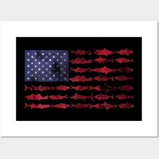 Vintage Usa Fish American Flag Fishing Gifts Posters and Art